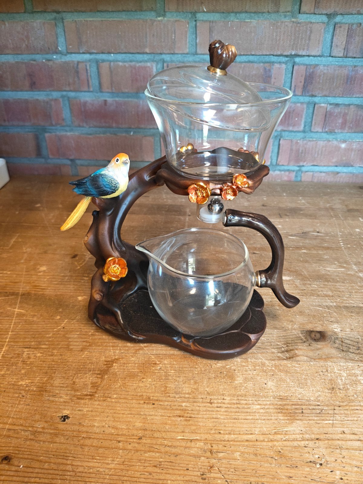 Unieke theepot met vogeldecoratie, Theepot/fluitketel, Glas, Ophalen of Verzenden, Zo goed als nieuw