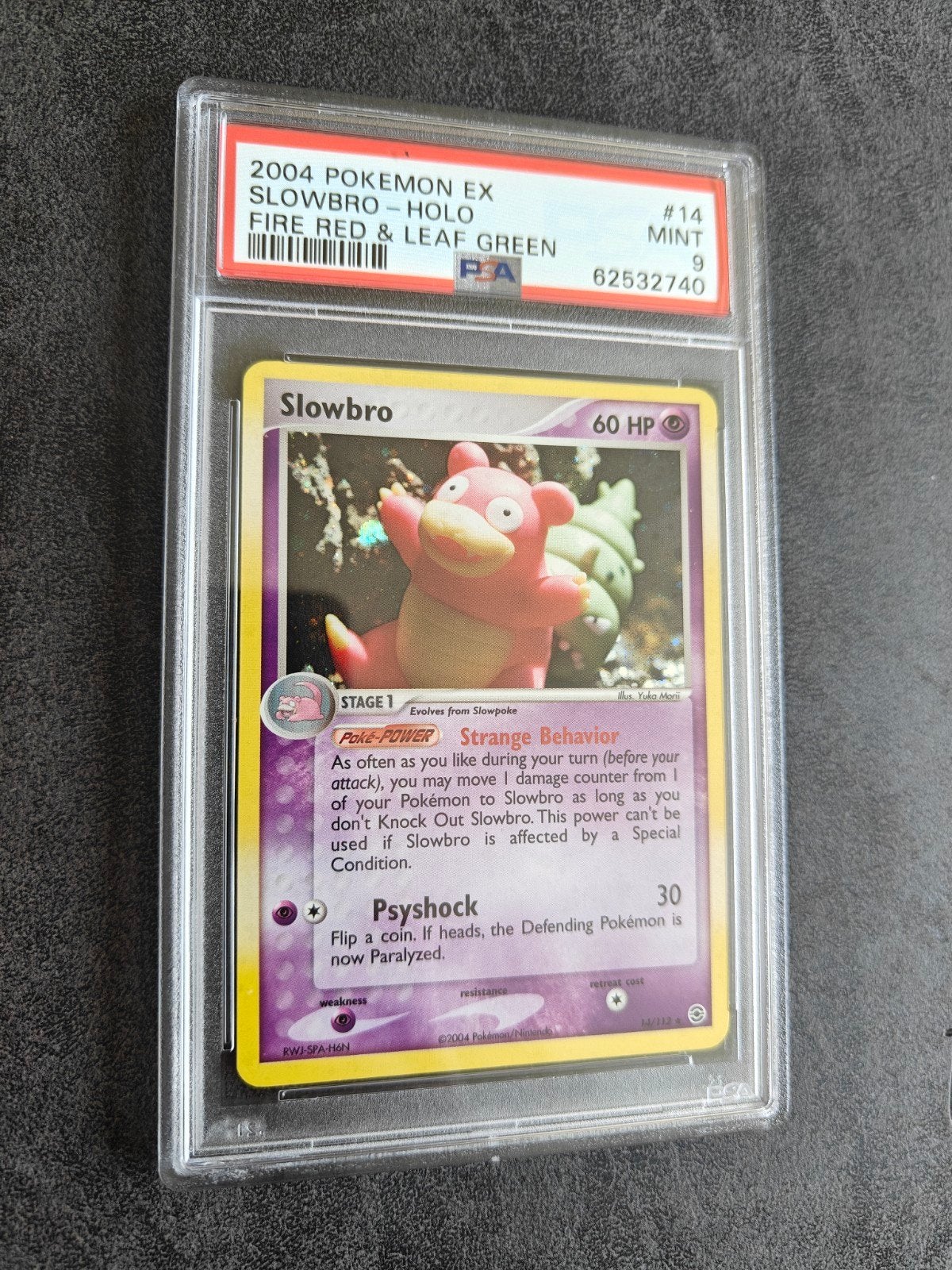 Slowbro Holo PSA 9 Fire Red & Leaf Green, Hobby en Vrije tijd, Ophalen of Verzenden, Zo goed als nieuw, Losse kaart, Foil