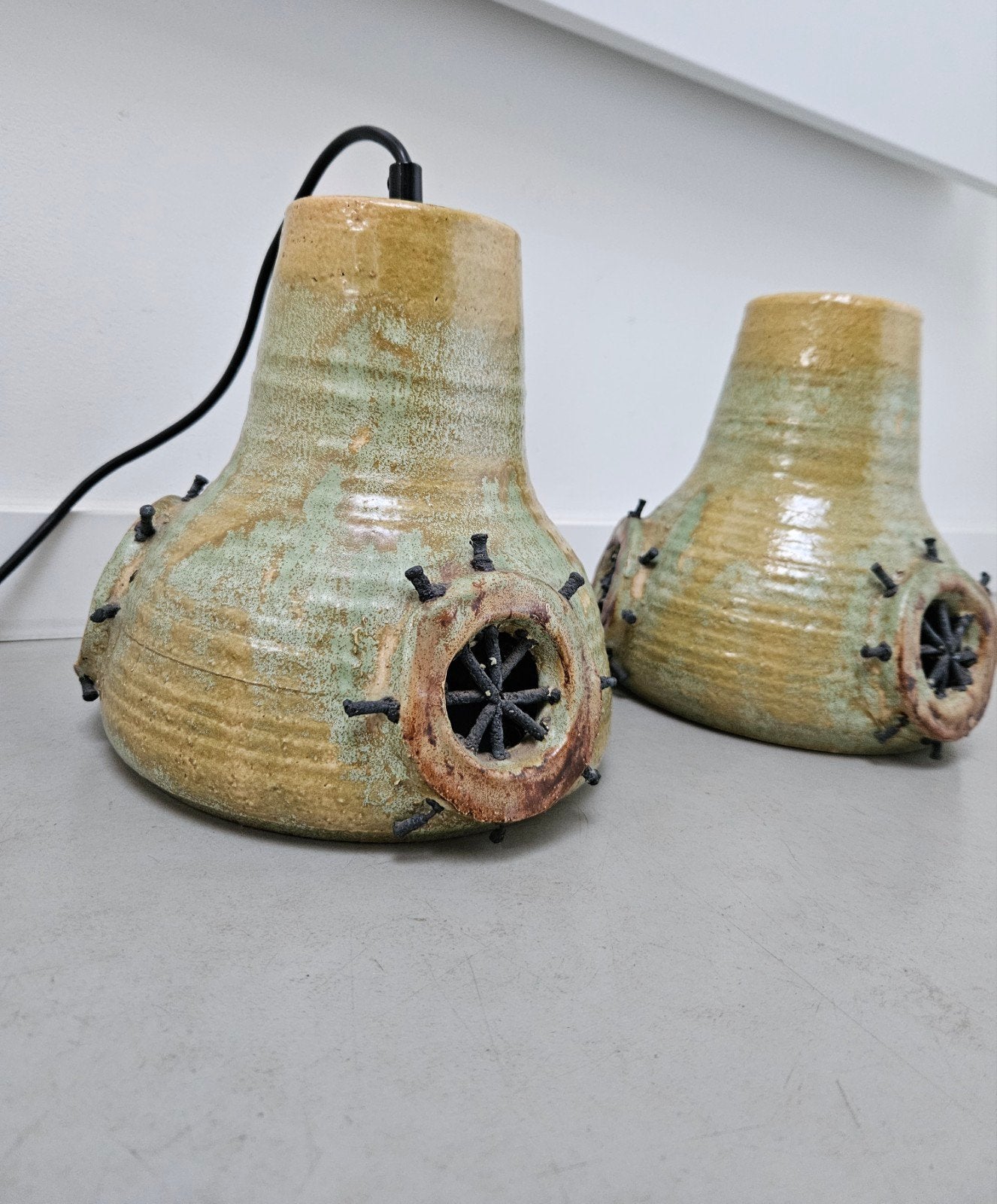Set keramische Brutalistische lampen Gert de Rijk Jaren 70, Ophalen of Verzenden