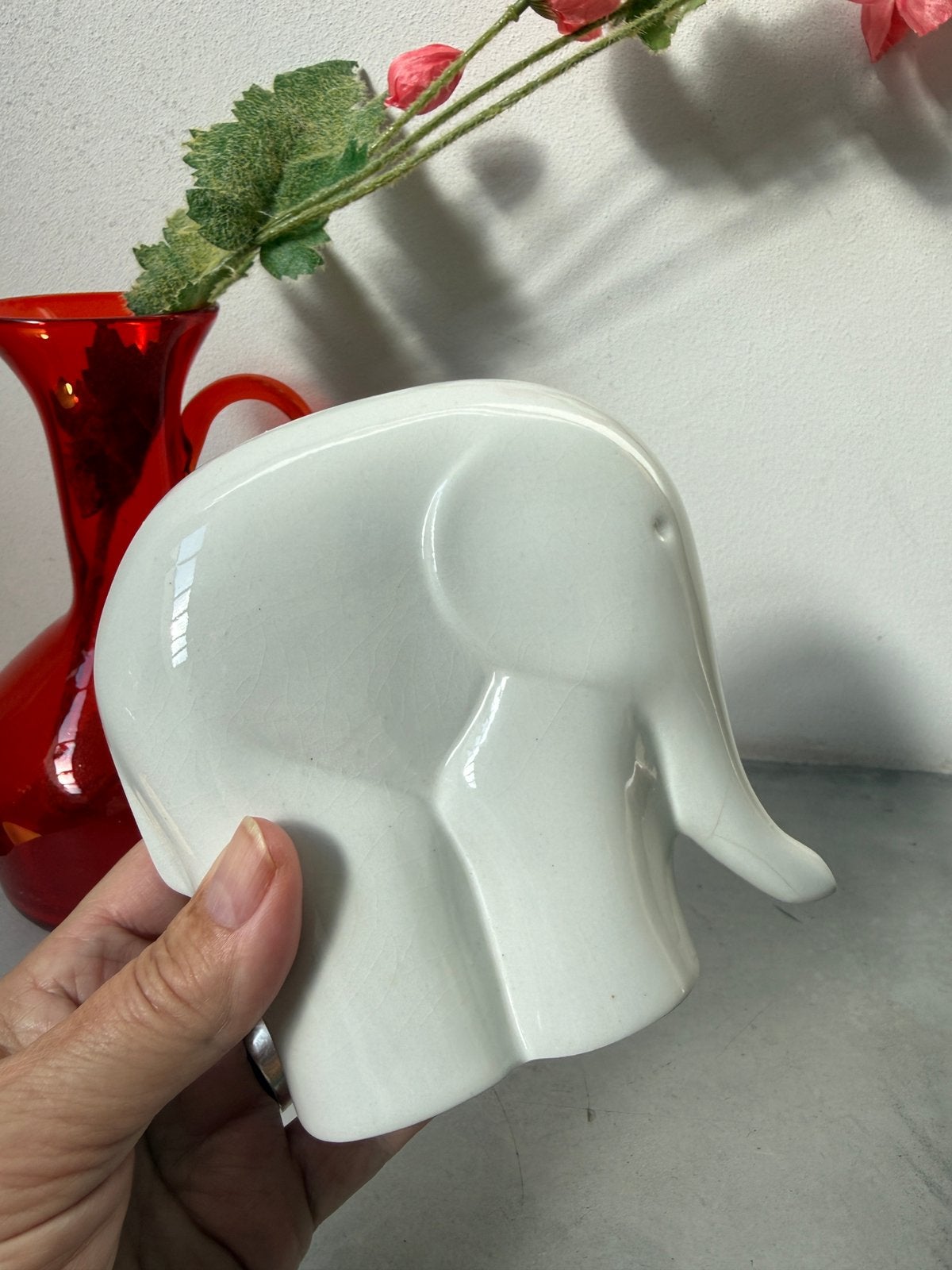 Vintage Sgrafo Atelier olifant wit keramiek | 13 cm, Ophalen of Verzenden, Zo goed als nieuw, Dier
