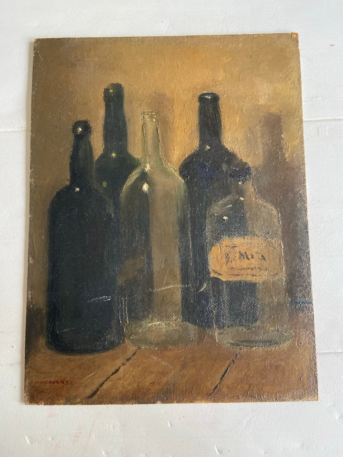 J.koopman ‘50 Olieverfschilderij Stilleven (1952) 40-30cm, Paneel, Gedateerd, Realistisch, Stilleven