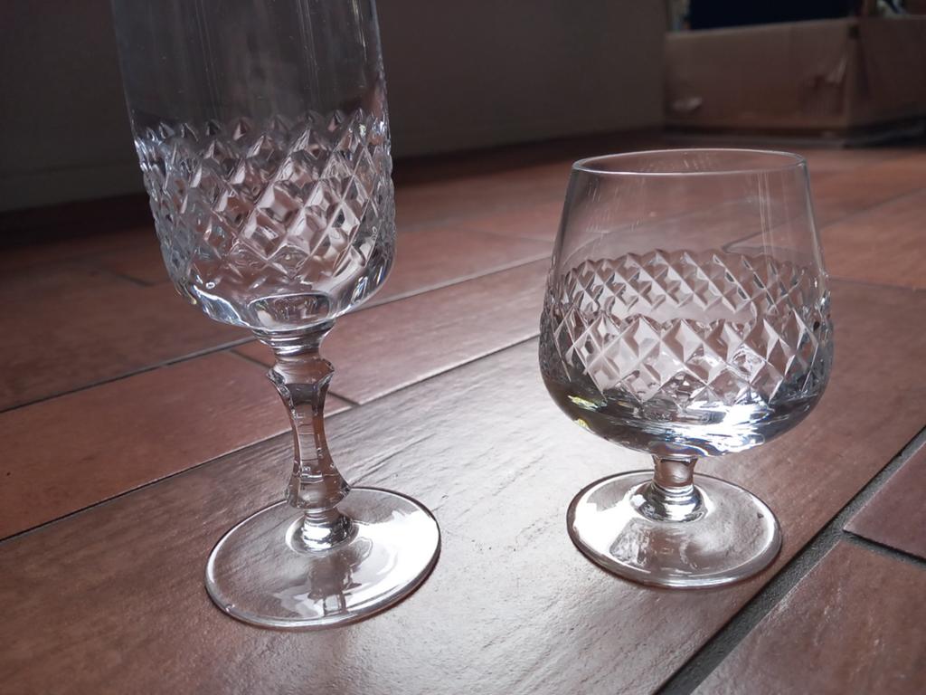 Set van 6 kristallen glazen: 3 whisky en 3 champagne, Antiek en Kunst, Antiek | Glas en Kristal, Ophalen of Verzenden