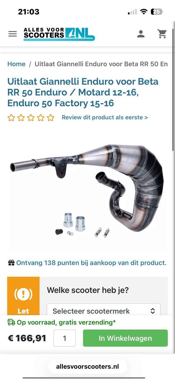 Giannelli 50/70 uitlaat voor am6, Ophalen of Verzenden, Zo goed als nieuw, Uitlaat, Piaggio