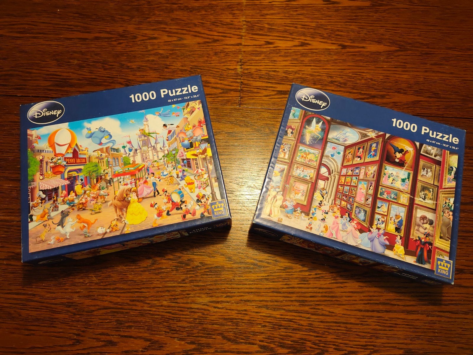 Disney Puzzels 2 stuks, Ophalen of Verzenden, 500 t/m 1500 stukjes, Gebruikt, Legpuzzel