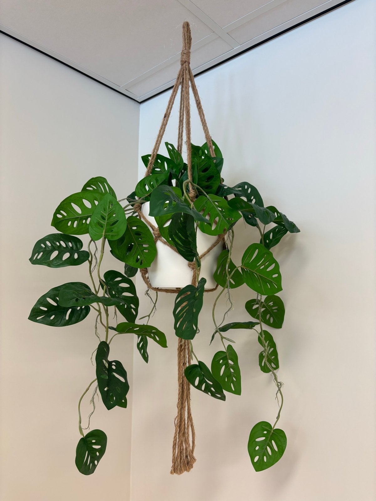 Kunstplant Monstera met pot en macramé hanger, Binnen, Groen, Kunstplant, Ophalen of Verzenden