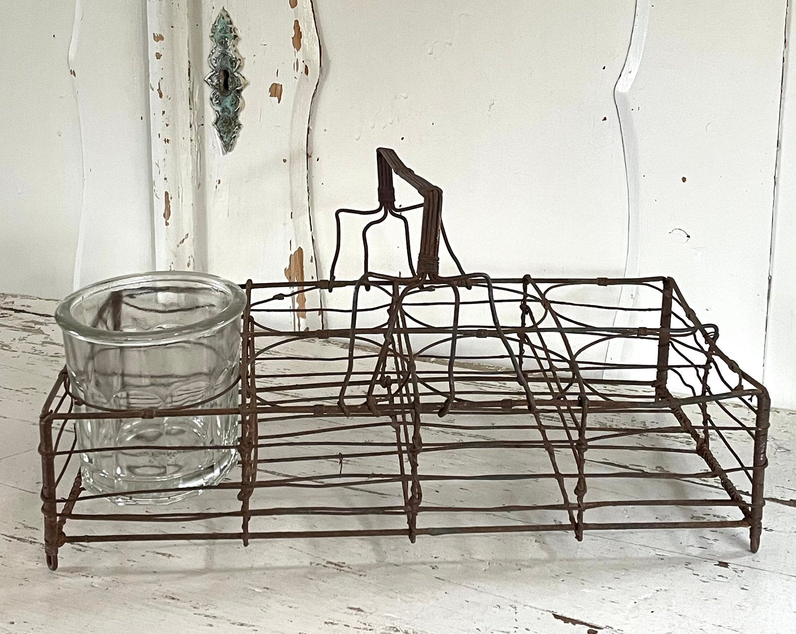 Brocante oud Frans draad glazenrekje / rekje 8 vakjes, Ophalen of Verzenden