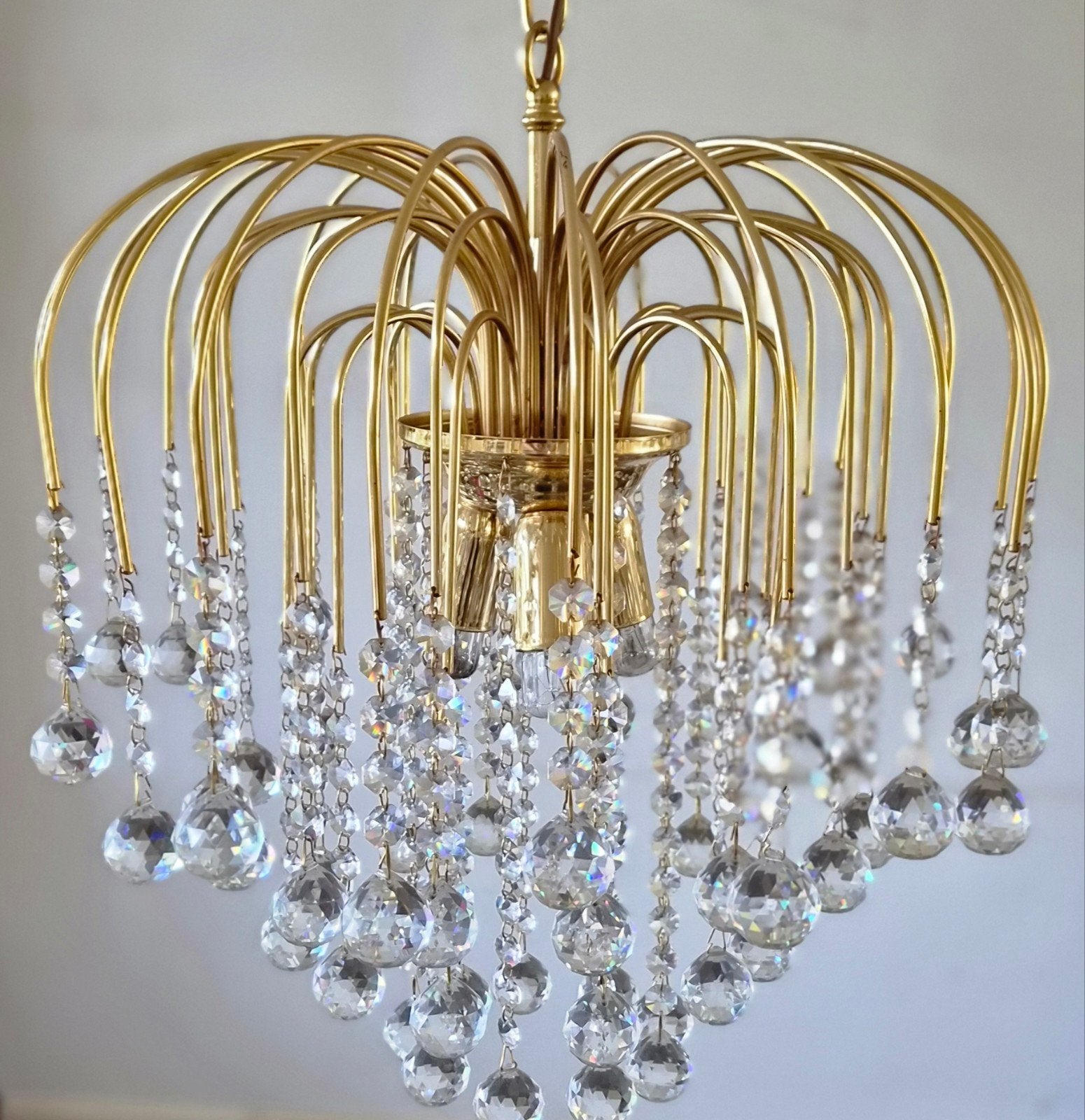 Gouden kroonluchter met originele  swarovski kristallen - Vi, Huis en Inrichting, E14 (klein), Ophalen of Verzenden, Zo goed als nieuw