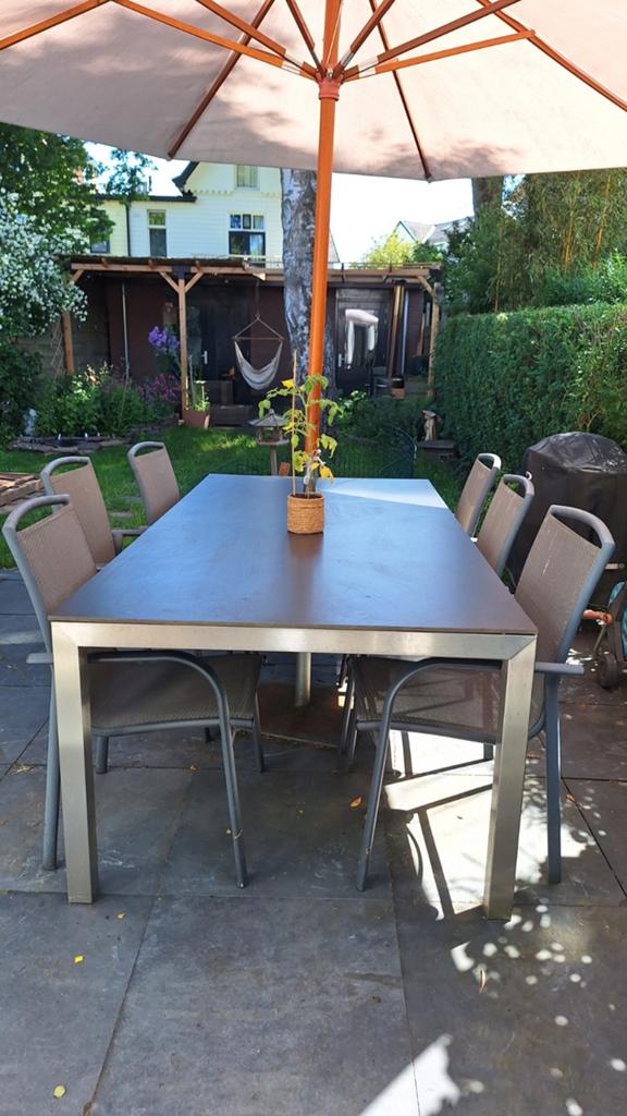 Antractiet tuintafel van trespa en RVS, Ophalen, Gebruikt, Rechthoekig, Overige materialen