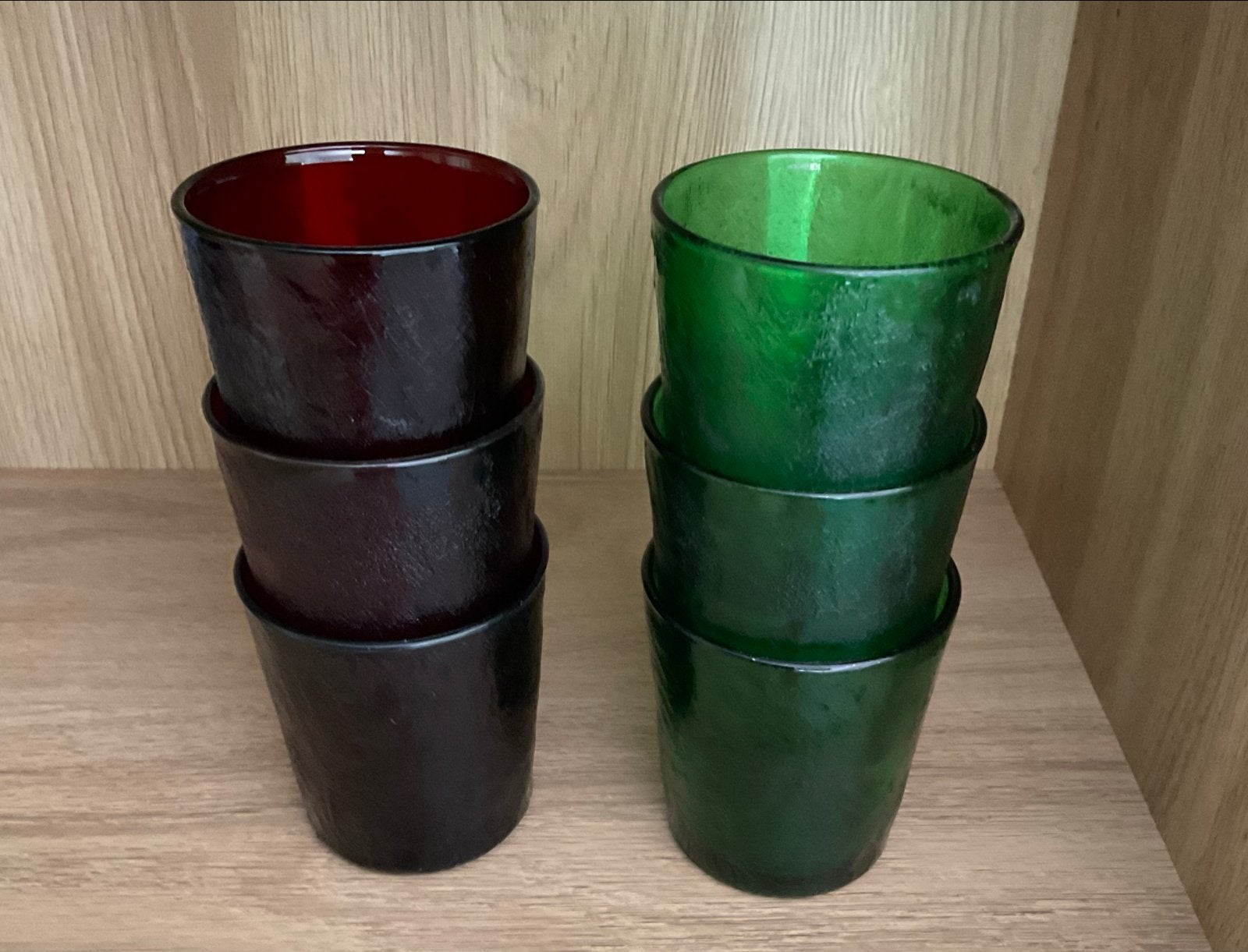Vintage Arcoroc Sierra waterglazen 3 groen en 3 rood  70’s, Ophalen of Verzenden