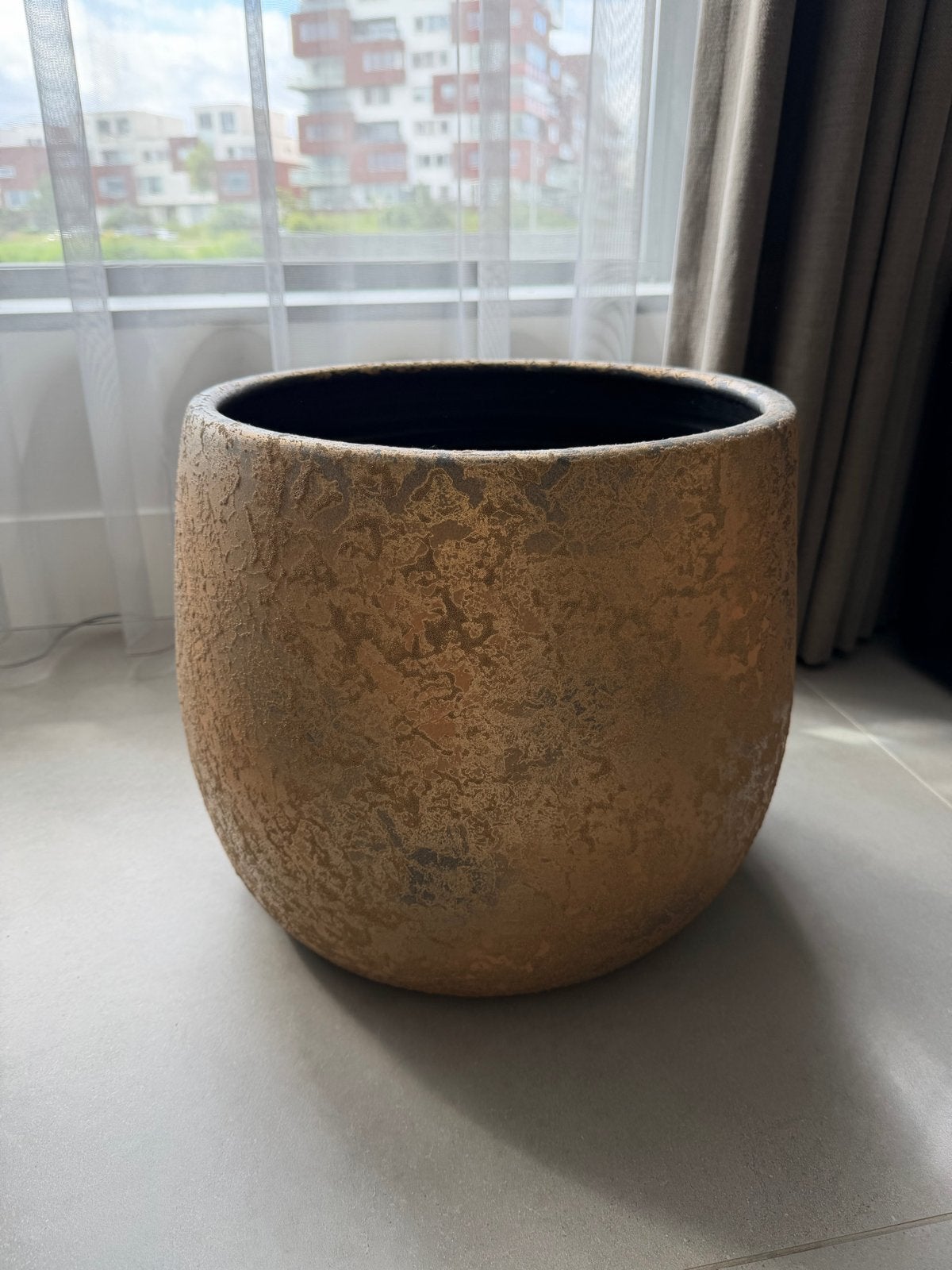 Goud bronzen bloempot 33x33 cm, Ophalen, Gebruikt, Overige kleuren, Overige materialen