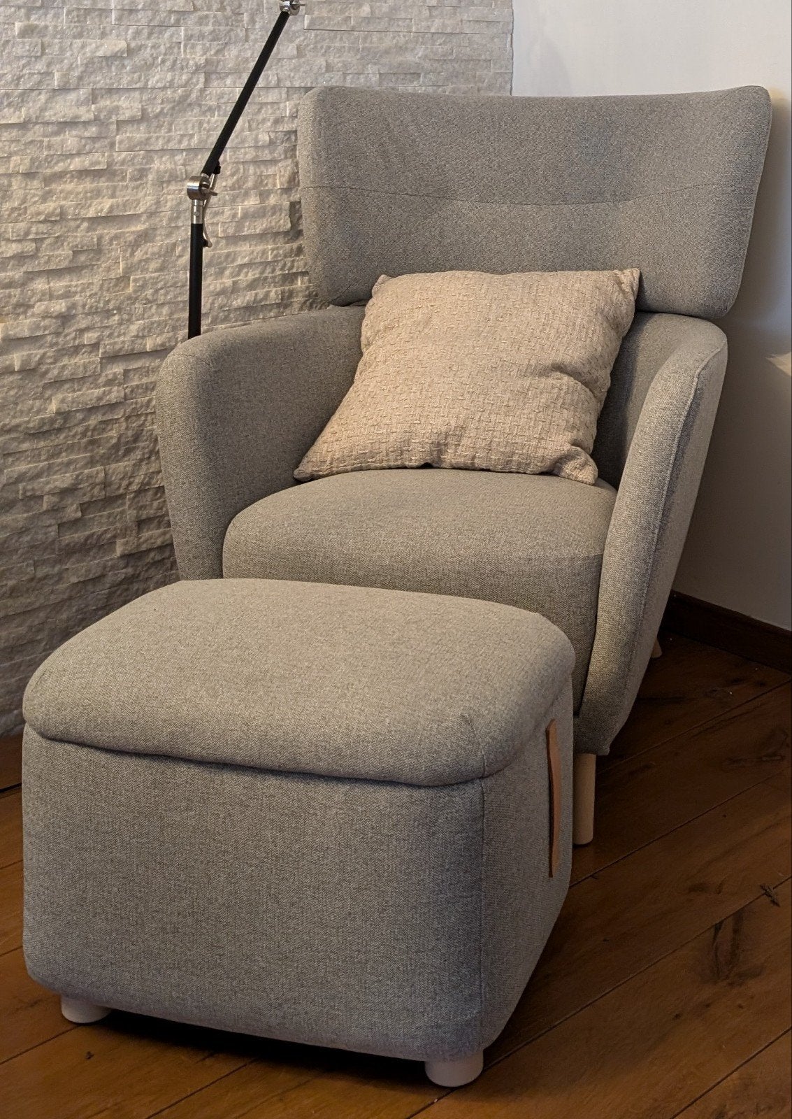 Ikea OSKARSHAMN wing chair with footstool, gray, Ophalen, Eenpersoons, 75 tot 100 cm, Zo goed als nieuw