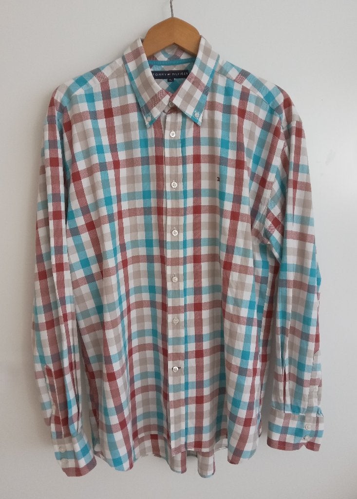 Tommy Hilfiger turquoise geblokt overhemd, maat XL, Oosterveldweg 15, 7274 DZ, Tommy Hilfiger, Nieuw, Stichting Angel's Choice