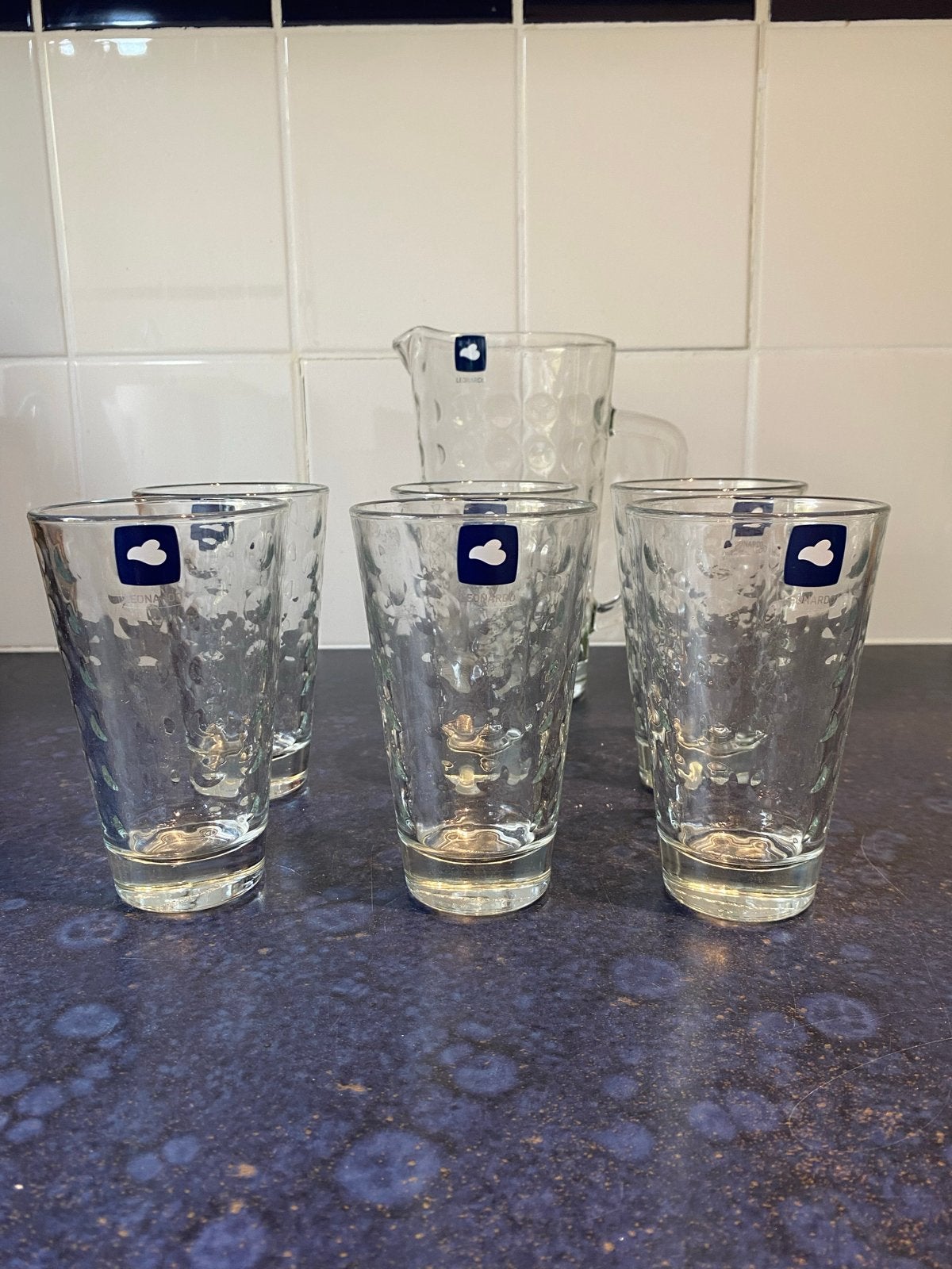 Leonardo Optic 7-delige waterkruik en glazen set - Nieuw, Nieuw, Ophalen of Verzenden, Overige merken, Glas