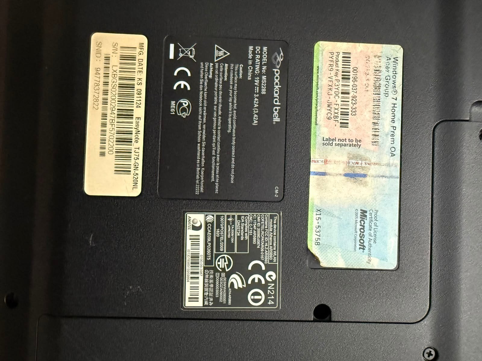 Acer Packard Bell EasyNote T72728G50Mnkk Laptop, Computers en Software, Gebruikt, HDD, Acer Packard Bell, Ophalen of Verzenden