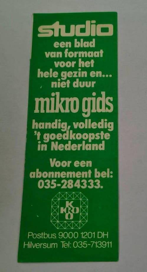 Sticker Studio/Micro gids een blad van formaat KRO, Ophalen of Verzenden, Zo goed als nieuw, Film, Tv of Omroep