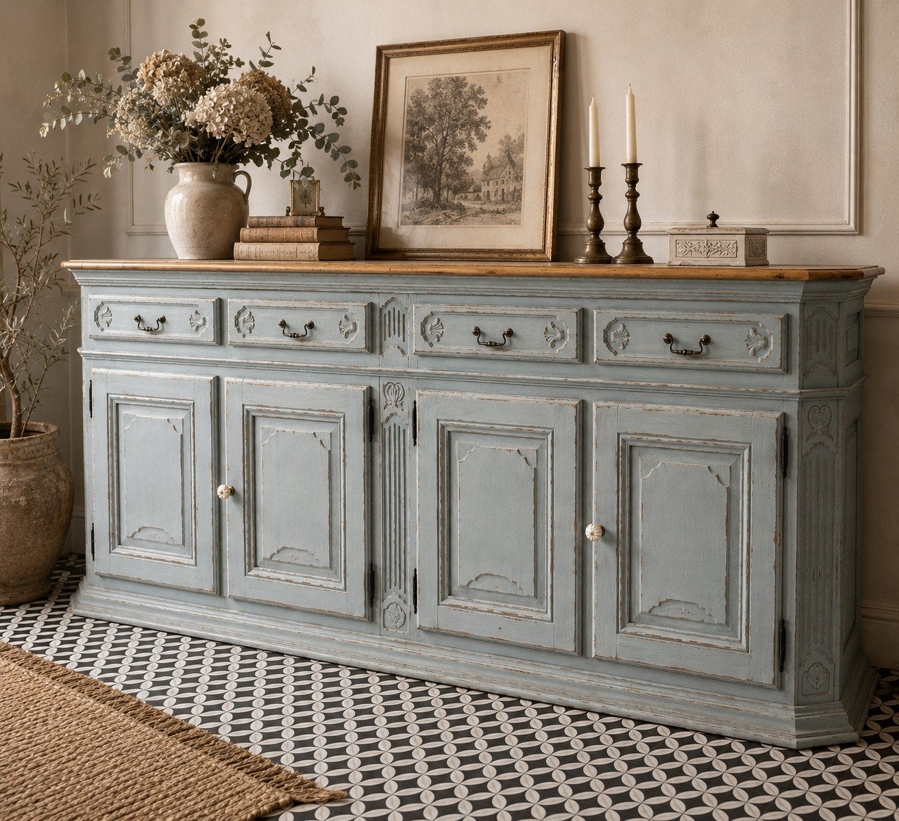 Uniek gerestyled vintage dressoir – Franse landelijke stijl, Ophalen, 25 tot 50 cm