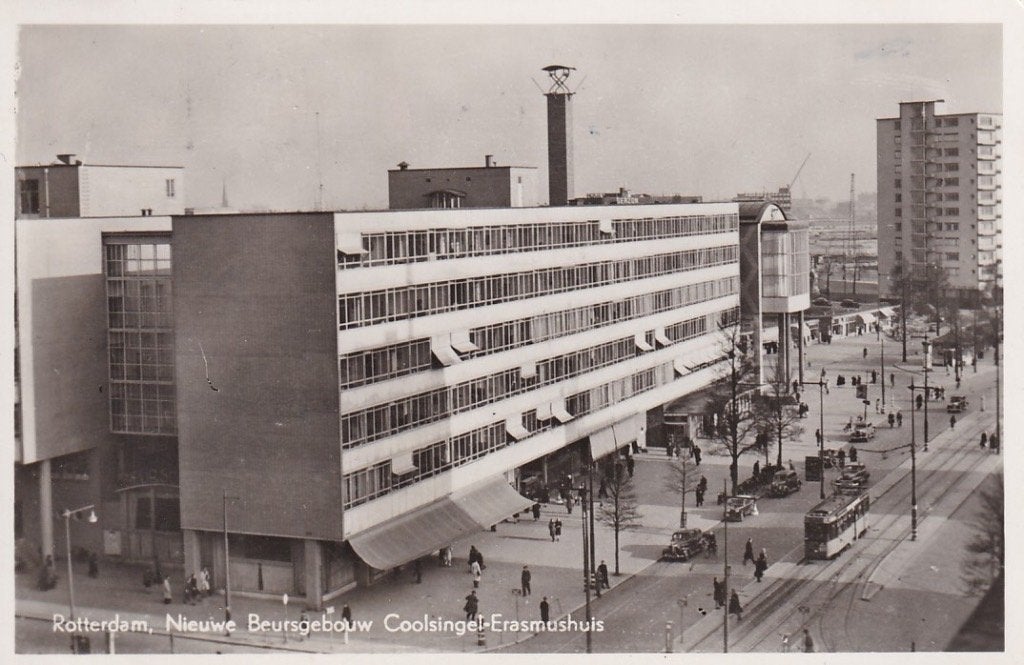 748A Rotterdam panorama Coolsingel bij Meent, noodwinkels, Ophalen of Verzenden, 1940 tot 1960, Gelopen, Zuid-Holland