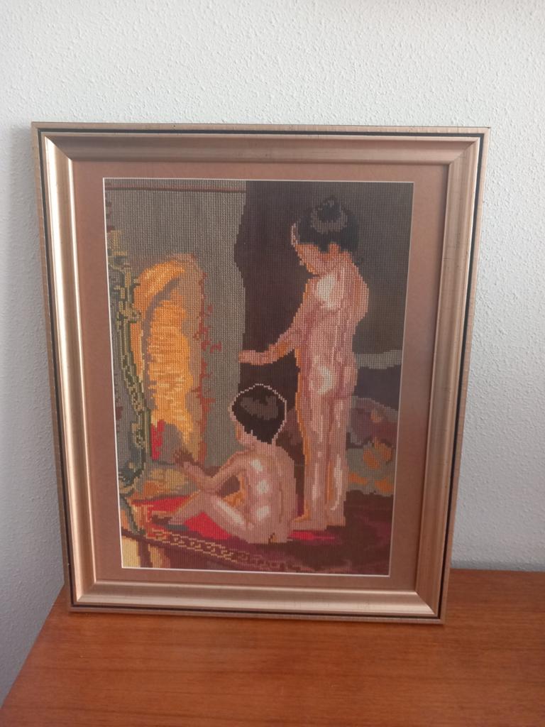 Vintage geborduurd schilderij, Ophalen of Verzenden
