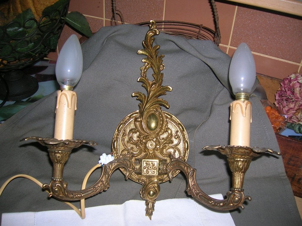 wandlampje 2-arms goudkleurig metaal, Ophalen of Verzenden