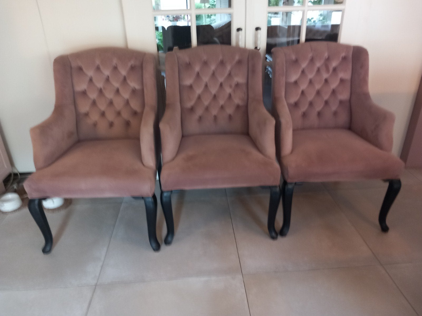 3 Roze Velours Stoelen - Gratis Af te Halen, Ophalen, Gebruikt, Overige kleuren, Drie