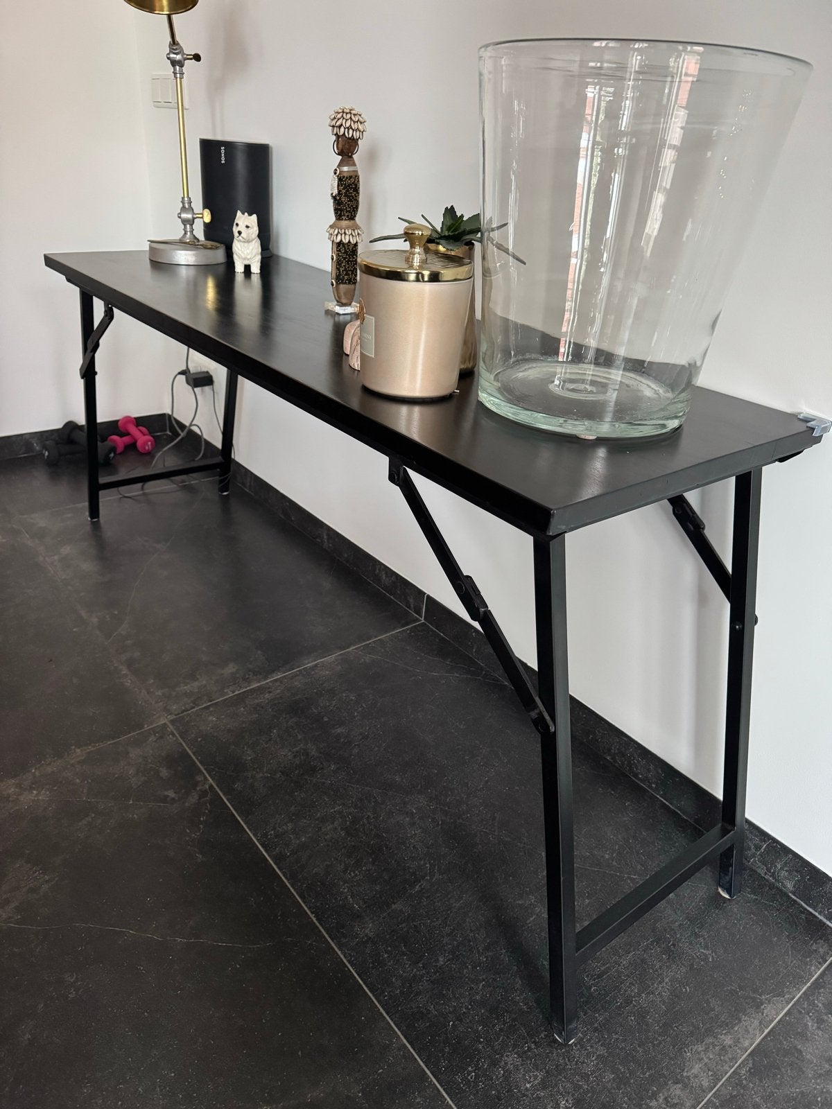 Zwarte console tafel - Uitstekende staat, Huis en Inrichting, Ophalen, Zo goed als nieuw, Metaal, 150 tot 200 cm