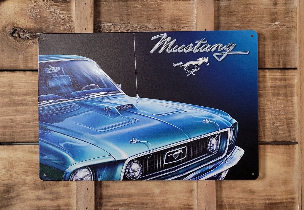 Ford Mustang blauw auto reclamebord van metaal wandbord, Ophalen of Verzenden, Nieuw, Auto's