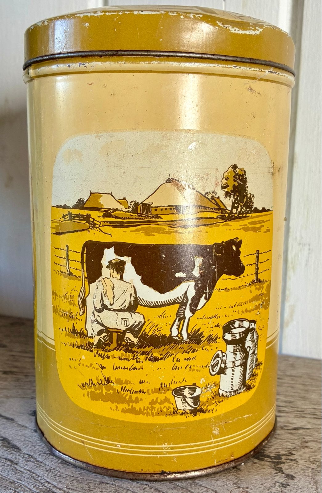 Vintage beschuitbus 'F.O. Meulen' met landelijke taferelen, Ophalen of Verzenden