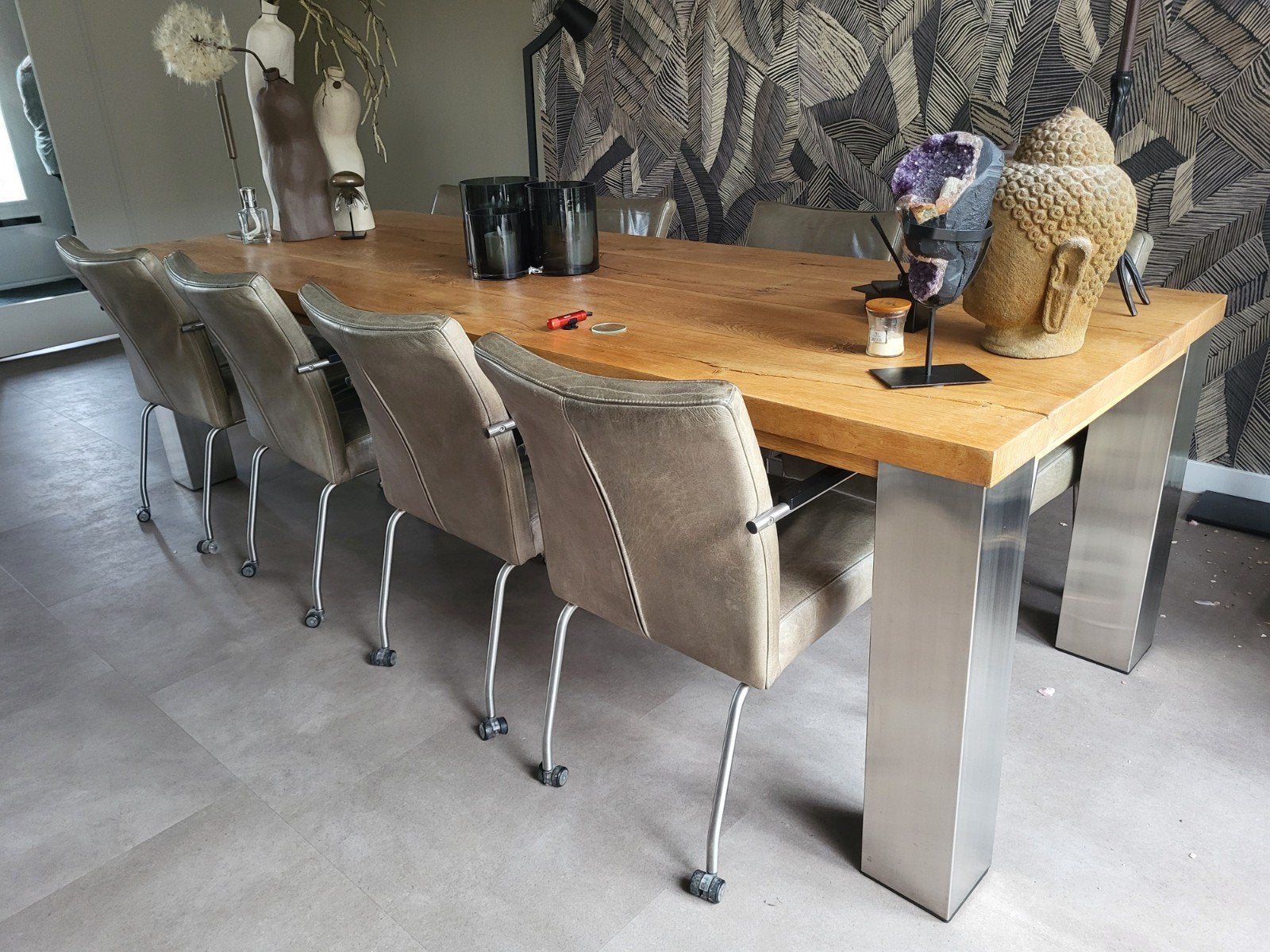 Leren eetkamerstoelen, Huis en Inrichting, Ophalen, Gebruikt, Rechthoekig, 50 tot 100 cm