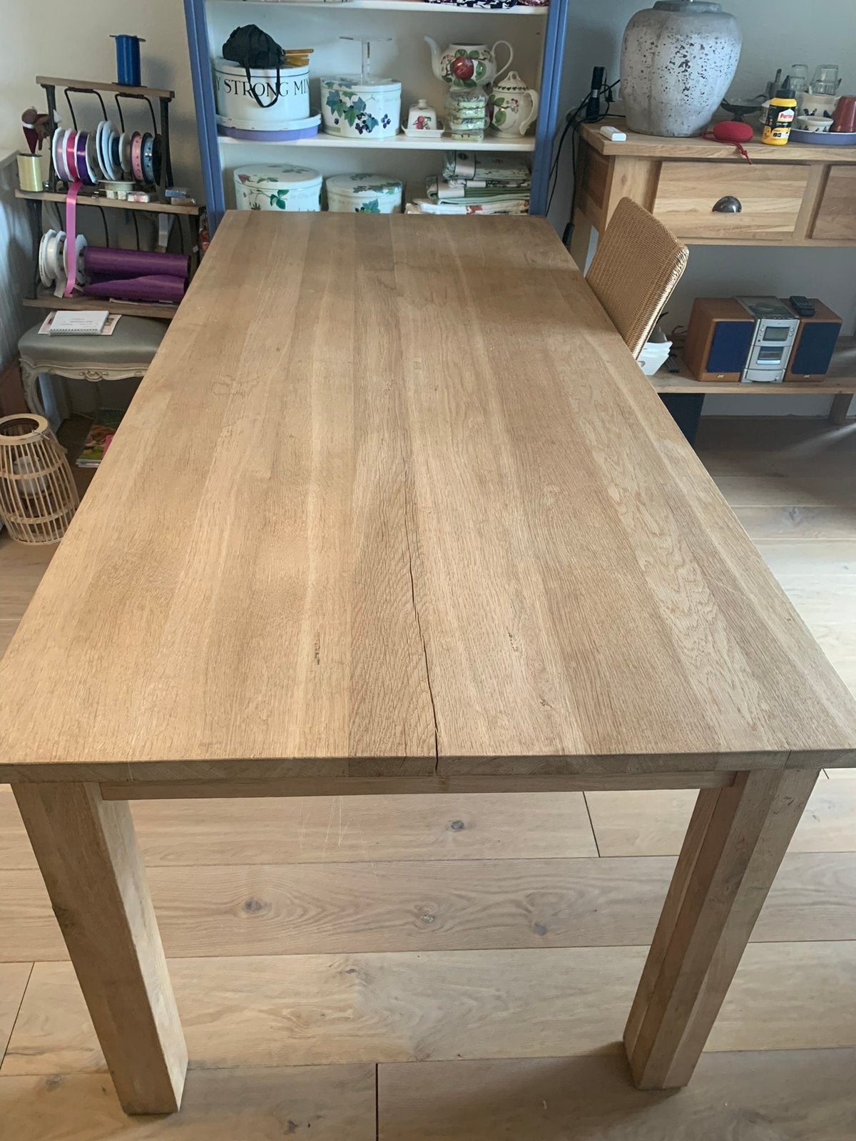 Eettafel massief onbehandeld Eiken, Huis en Inrichting, Ophalen, Rechthoekig, 200 cm of meer, 50 tot 100 cm