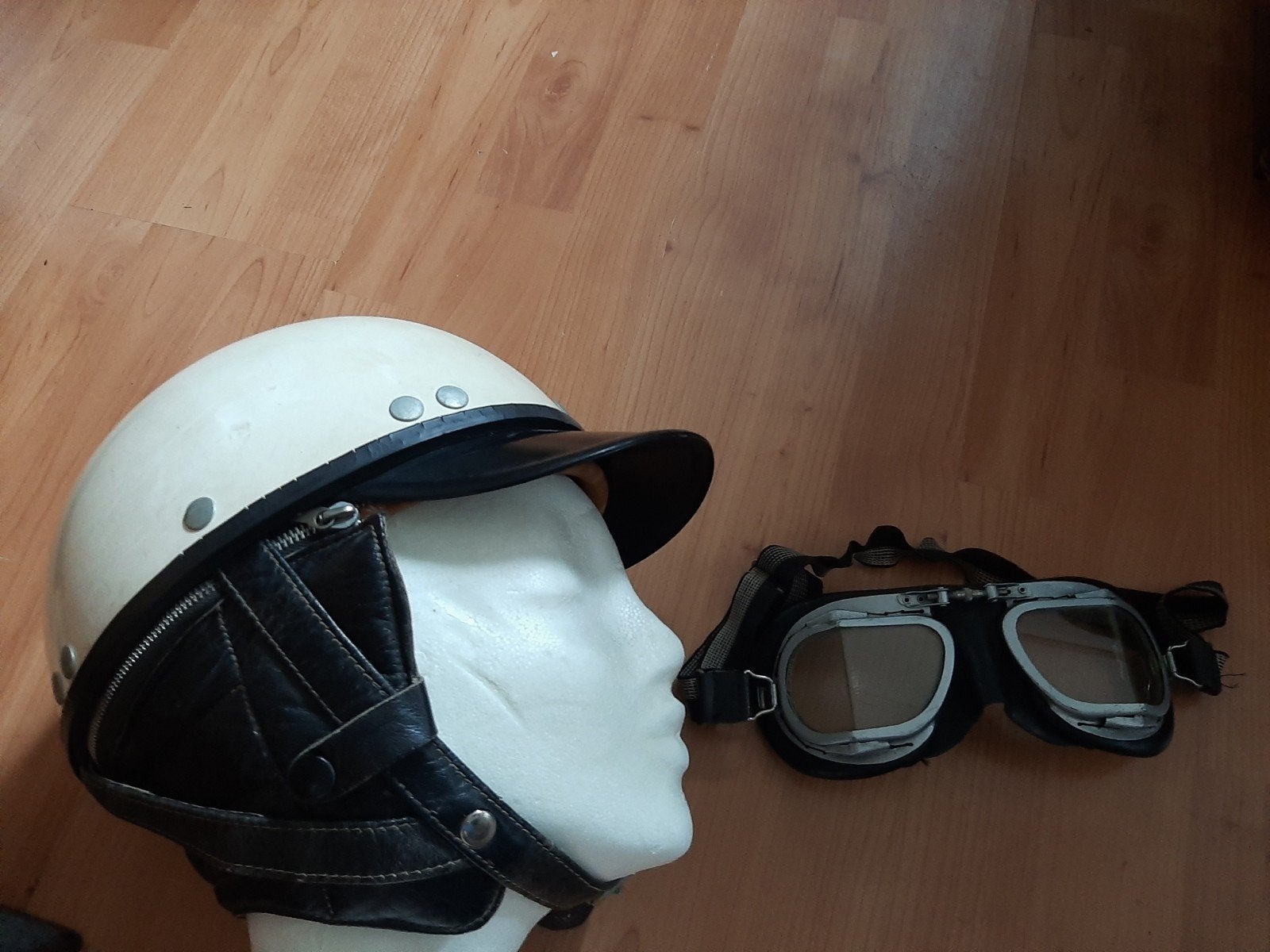 Vintage Helm en Bril Set voor Oldtimer Motoren/Bromfietsen, Ophalen of Verzenden