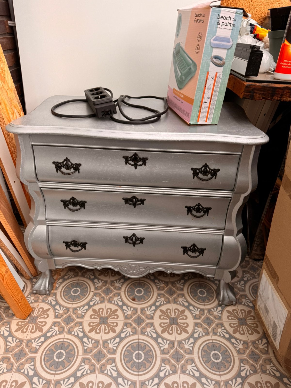 Zilveren brocante barokstijl  ladekastje, Huis en Inrichting, Ophalen, Gebruikt, 50 tot 100 cm, 3 of 4 laden