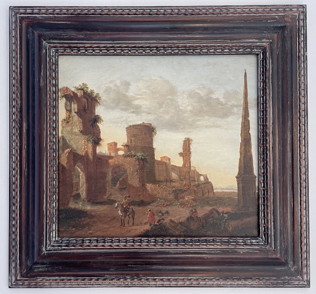 Emanuel Murant - Landschap met een obelisk en enkele figuren, Paneel, Ophalen of Verzenden, Landschap, Olieverf