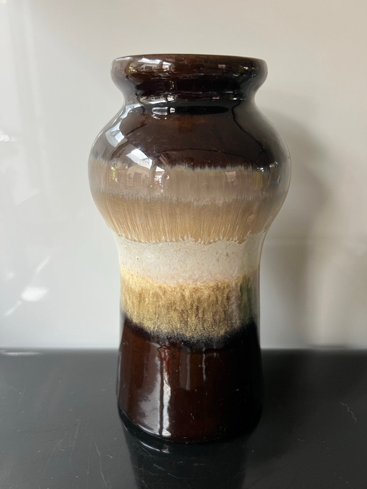 Strehla Keramiek Vaas DDR - Bruin/Crème Gemarmerd Glazuur, Antiek en Kunst, Ophalen of Verzenden