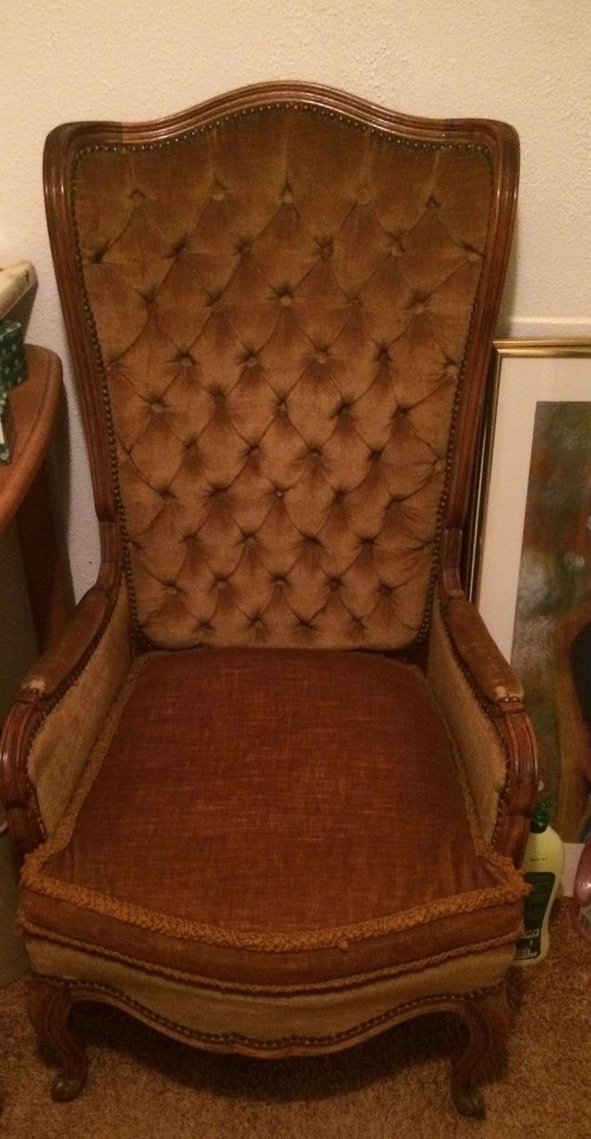 Lodewijk fauteuil Gecapitonneerd brons/bruin, Ophalen