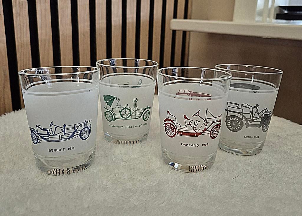 4 Vintage Oldtimers drinkglazen, Verzamelen, Glas en Borrelglaasjes, Ophalen of Verzenden, Zo goed als nieuw, Overige typen