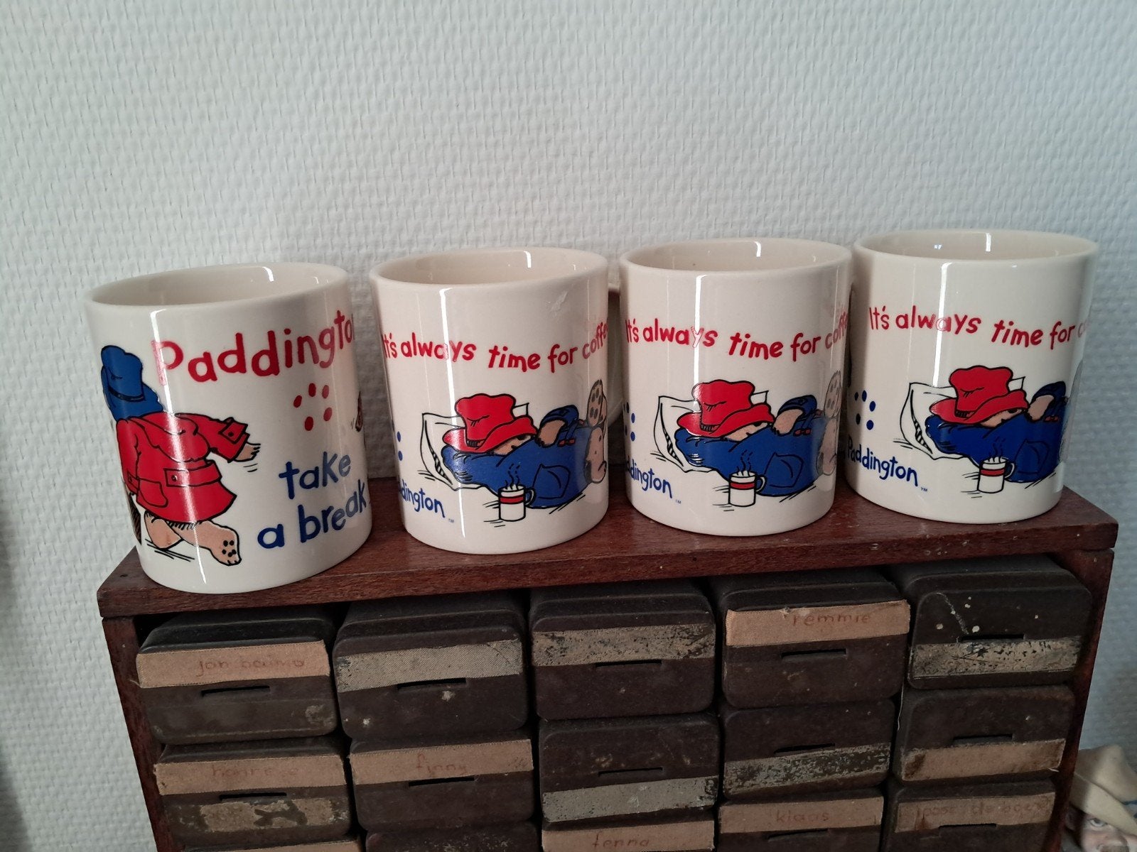 Vintage Paddington Bear Mokken - Set van 4, Ophalen of Verzenden