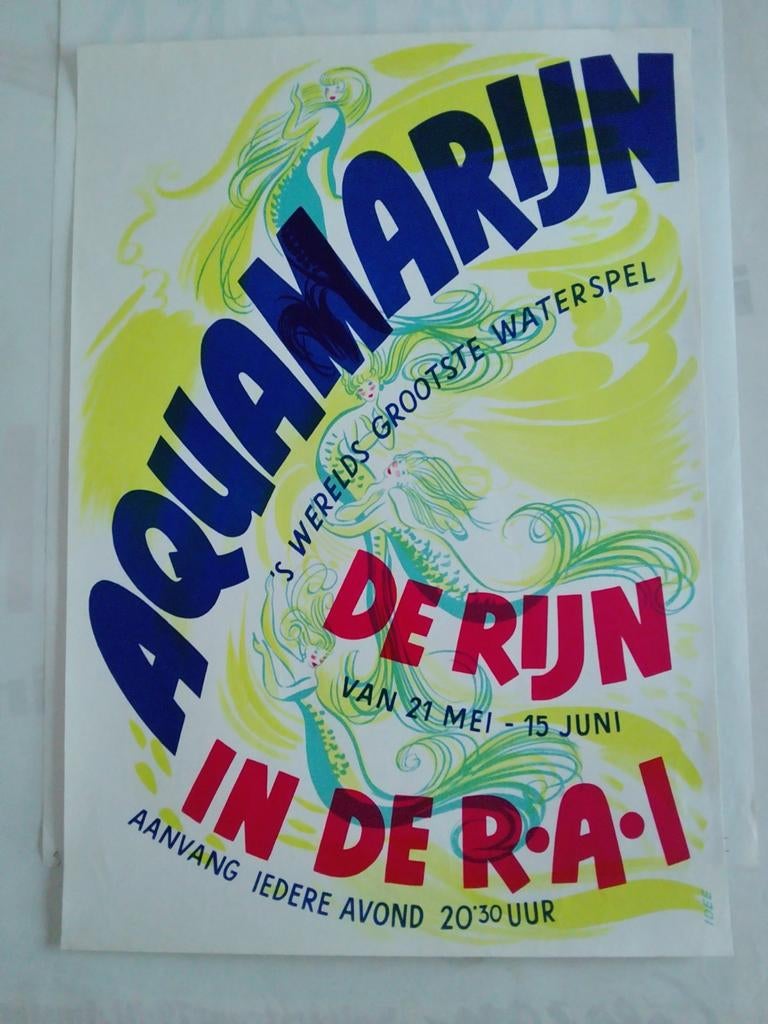 Vintage Aquamarijn De Rijn In De R.A.I. Poster Mei '52, Ophalen of Verzenden, A1 t/m A3, Overige onderwerpen, Rechthoekig Staand