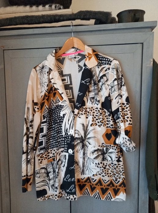 Prachtige Emily van den Bergh Lange Blazer / Jungle – XL, Emily van Den Bergh, Ophalen of Verzenden, Zo goed als nieuw, Maat 46/48 (XL) of groter