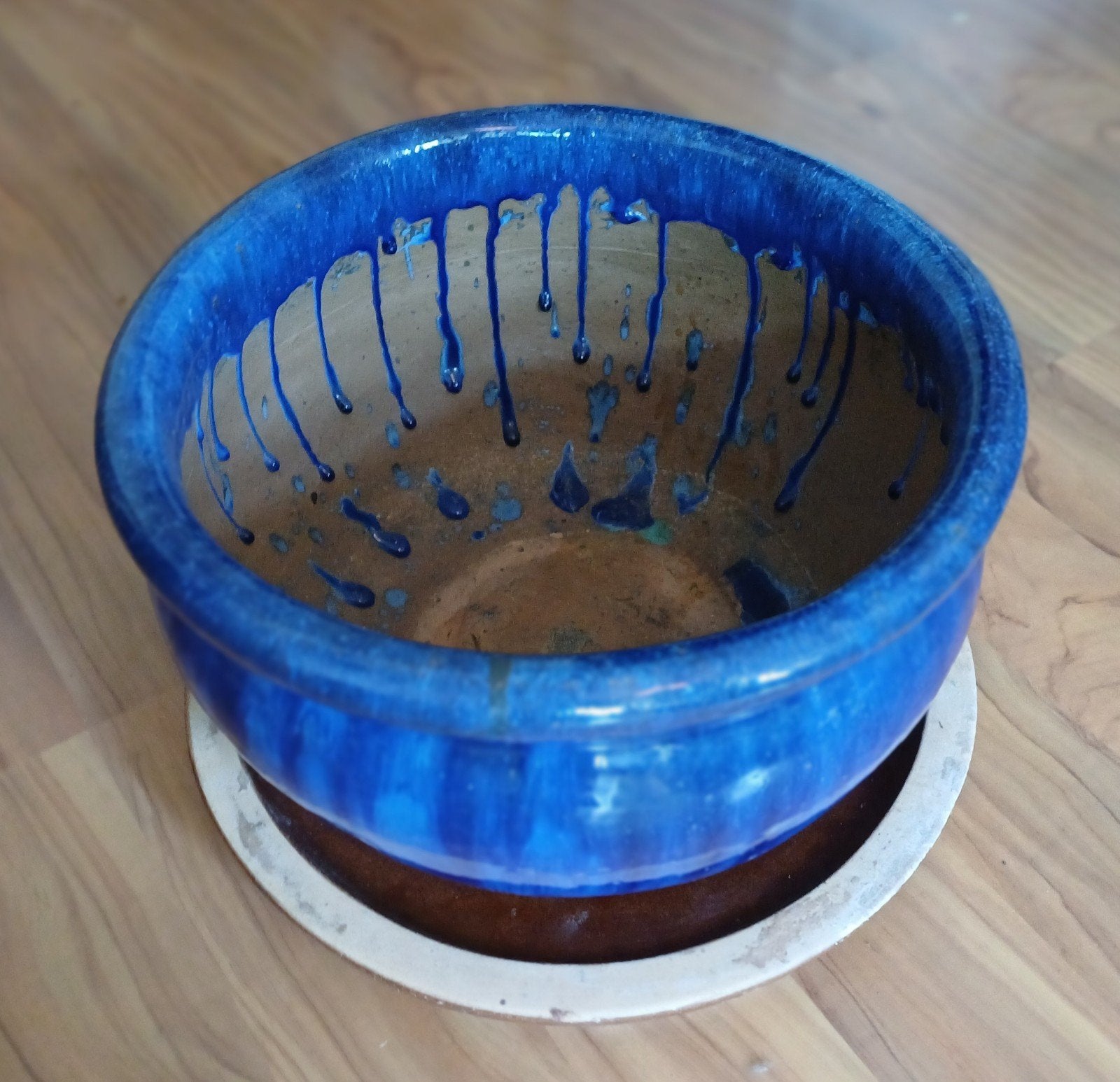 Blauwe bloempot met schotel, geglazuurd aardewerk, Gebruikt, Minder dan 40 cm, Aardewerk, Ophalen