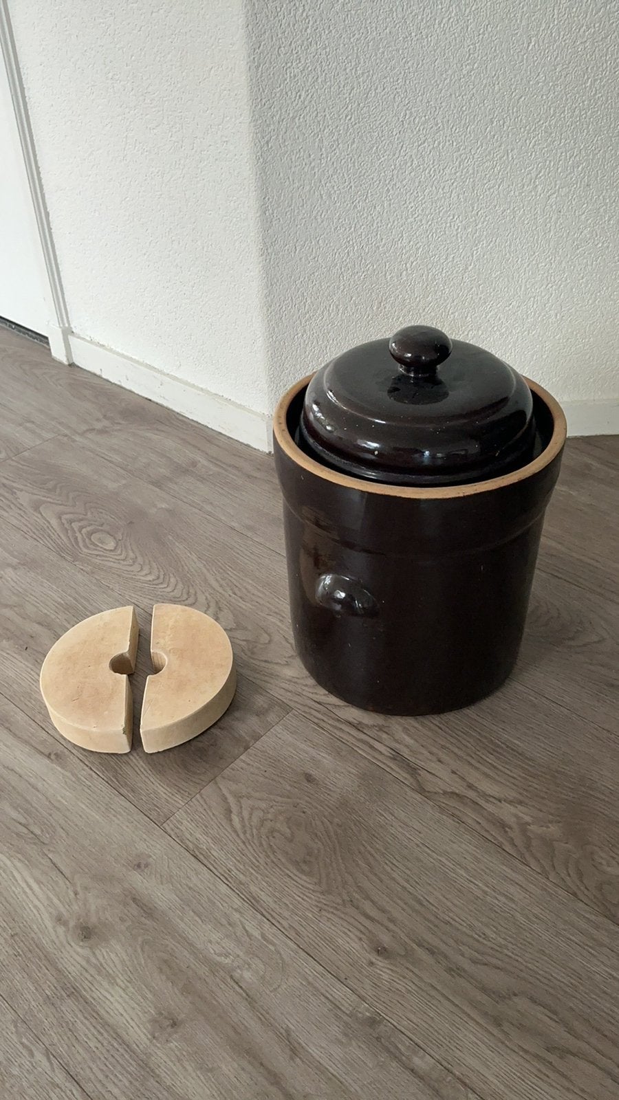 Vintage zuurkoolpot met verzwarings stenen, Antiek en Kunst, Ophalen