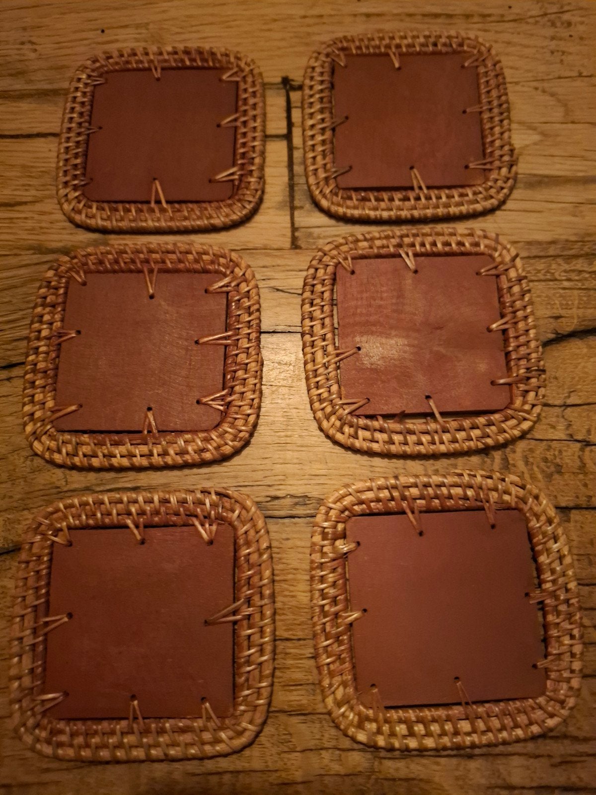 6 Vintage onderzetters, van rotan en hout, Huis en Inrichting, Woonaccessoires | Onderzetters, Ophalen of Verzenden, Gebruikt