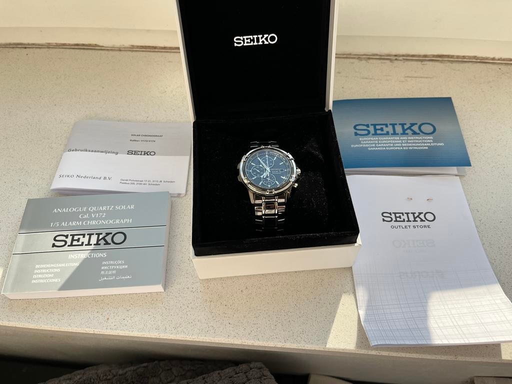 Seiko Solar Chronograph V172-0AJ0 Staal, Sieraden, Tassen en Uiterlijk, Horloges | Heren, Ophalen, Staal, Polshorloge, Zo goed als nieuw