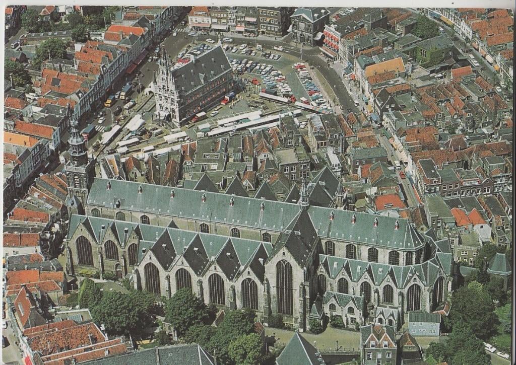 Gouda St. Janskerk Luchtfoto Midden op de Markt het Stadhuis, Verzenden, 1980 tot heden, Ongelopen, Zuid-Holland