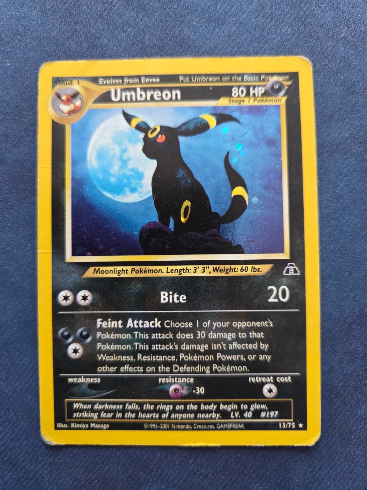 Umbreon 13/75 Holo Rare Neo Discovery Pokémon Kaart, Ophalen of Verzenden, Gebruikt, Losse kaart, Foil