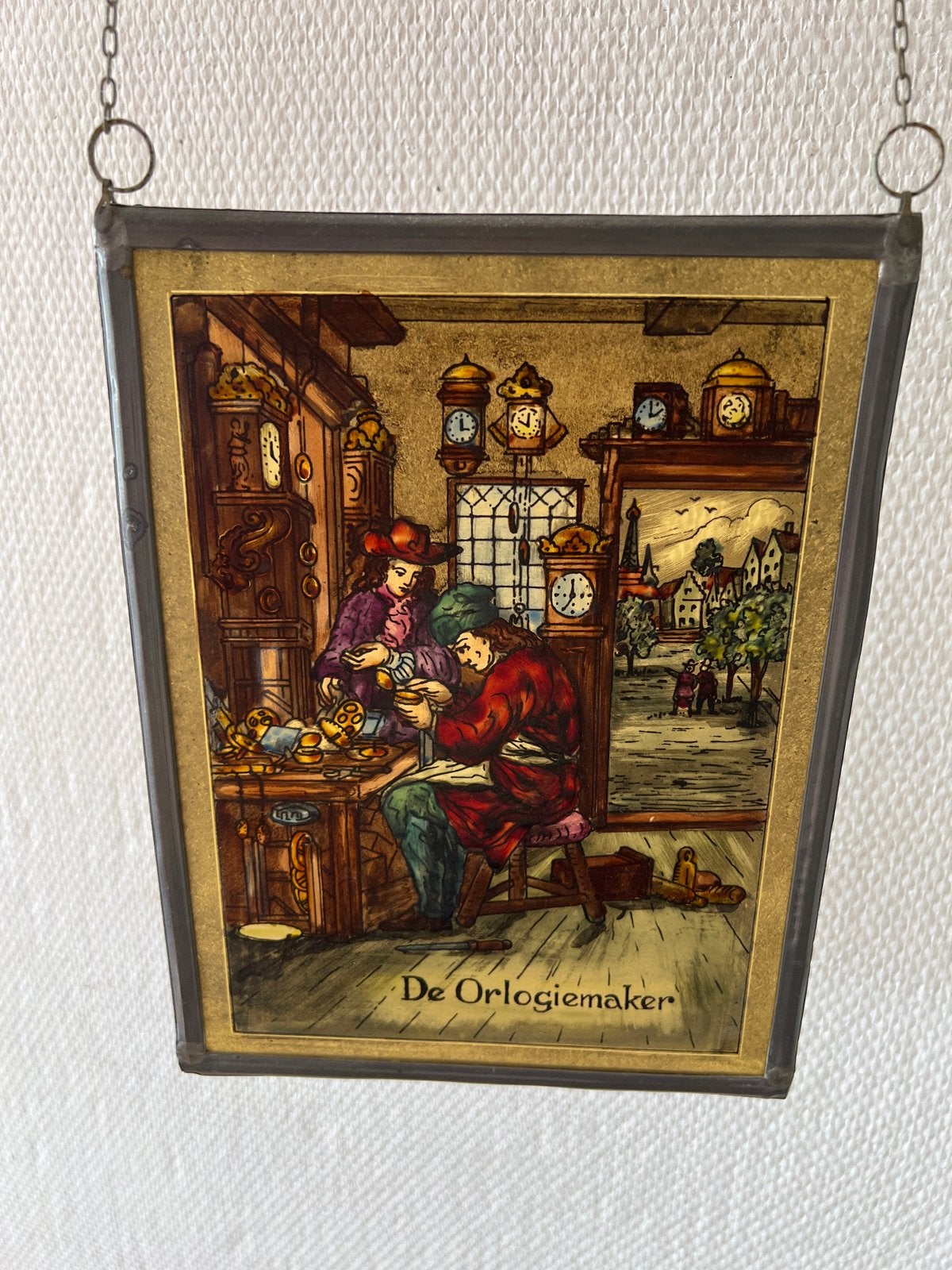 Antiek glas in lood paneel 'De Horlogemaker', Antiek en Kunst, Ophalen