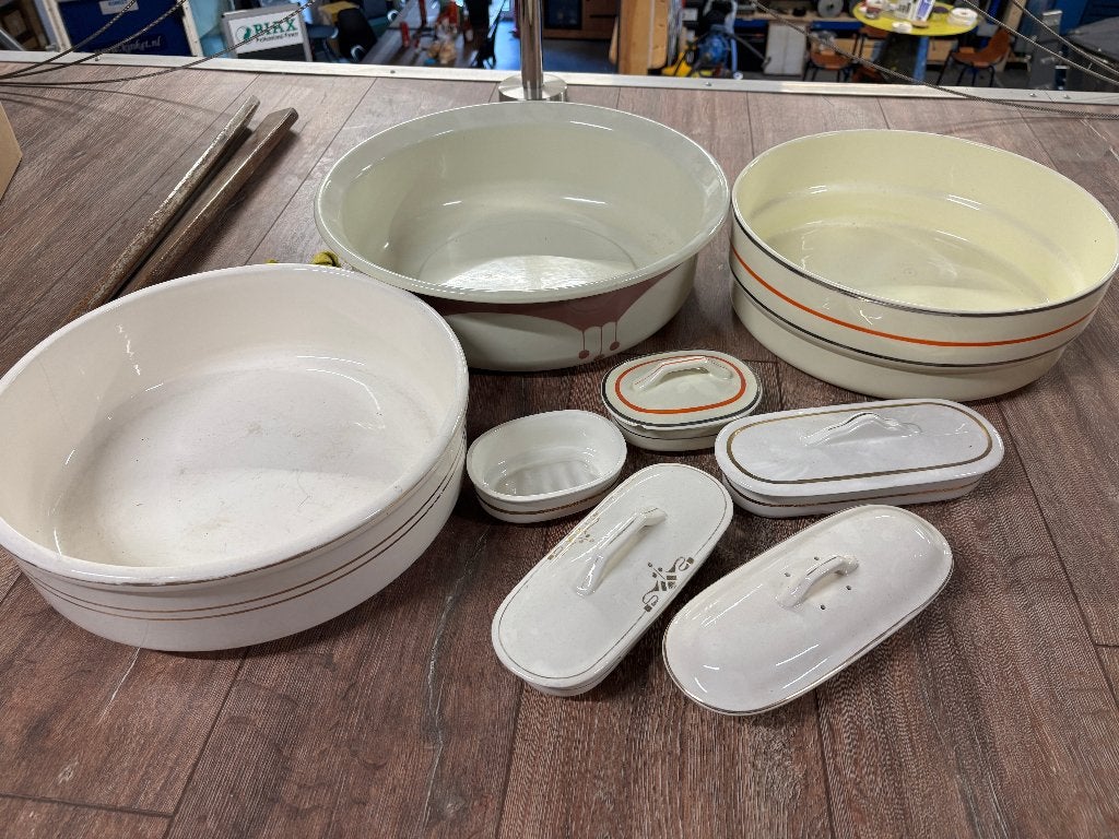 diverse geëmailleerde schalen en bakjes, Ophalen of Verzenden, Gebruikt, Wit, Schaal