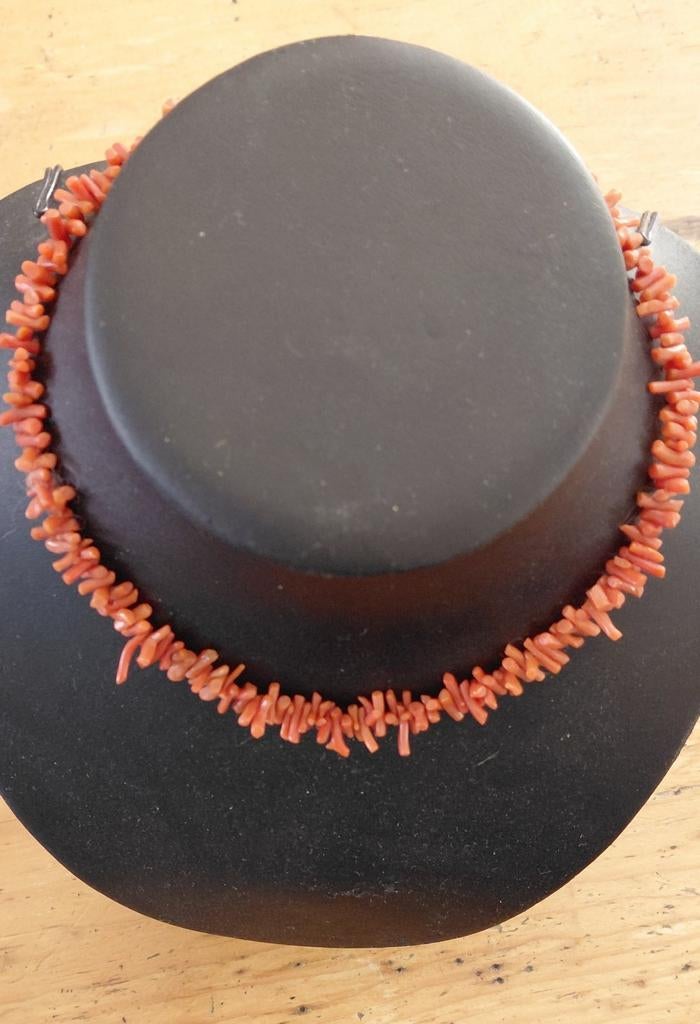 bloedkoraal  stokjes ketting -       Oranje Takjes, Sieraden, Tassen en Uiterlijk, Kettingen, Gebruikt, Verzenden, Oranje, Steen of Mineraal