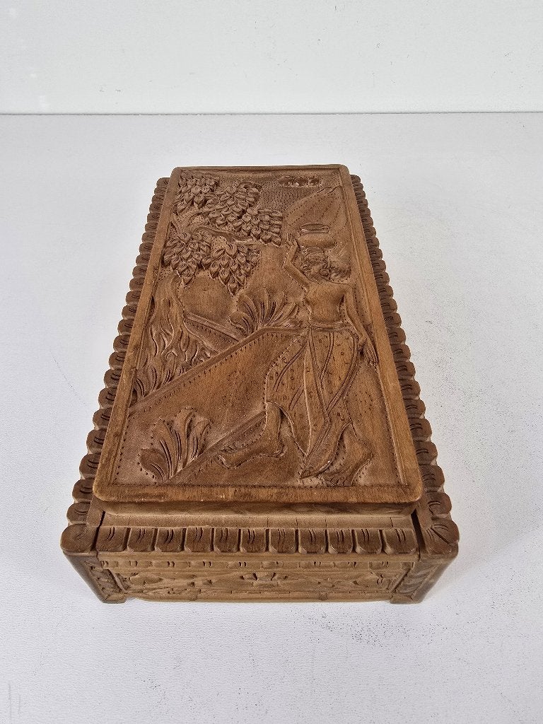 Sieradendoos prachtig decor, hout, India, midden 20e eeuw, Antiek en Kunst, Ophalen of Verzenden