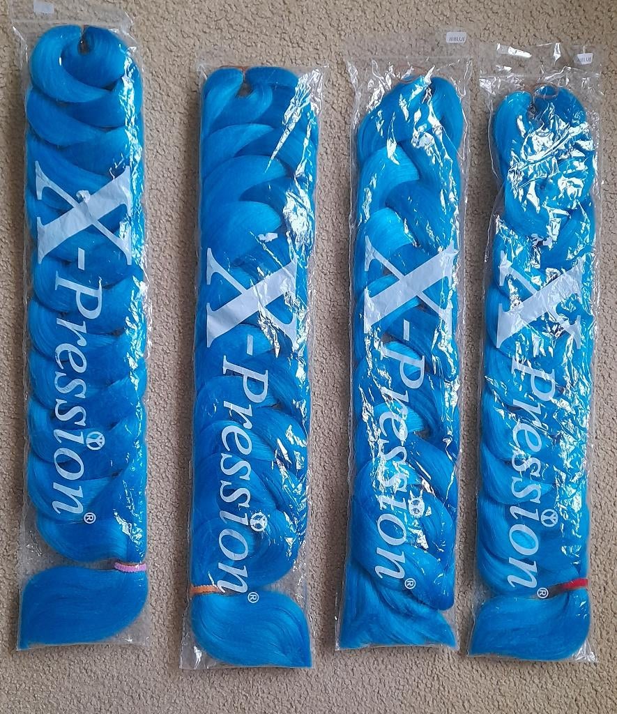 X-pression braids vlechthaar blauw 82 inch 4 nieuwe pakken, Ophalen, Nieuw, Pruik of Haarverlenging