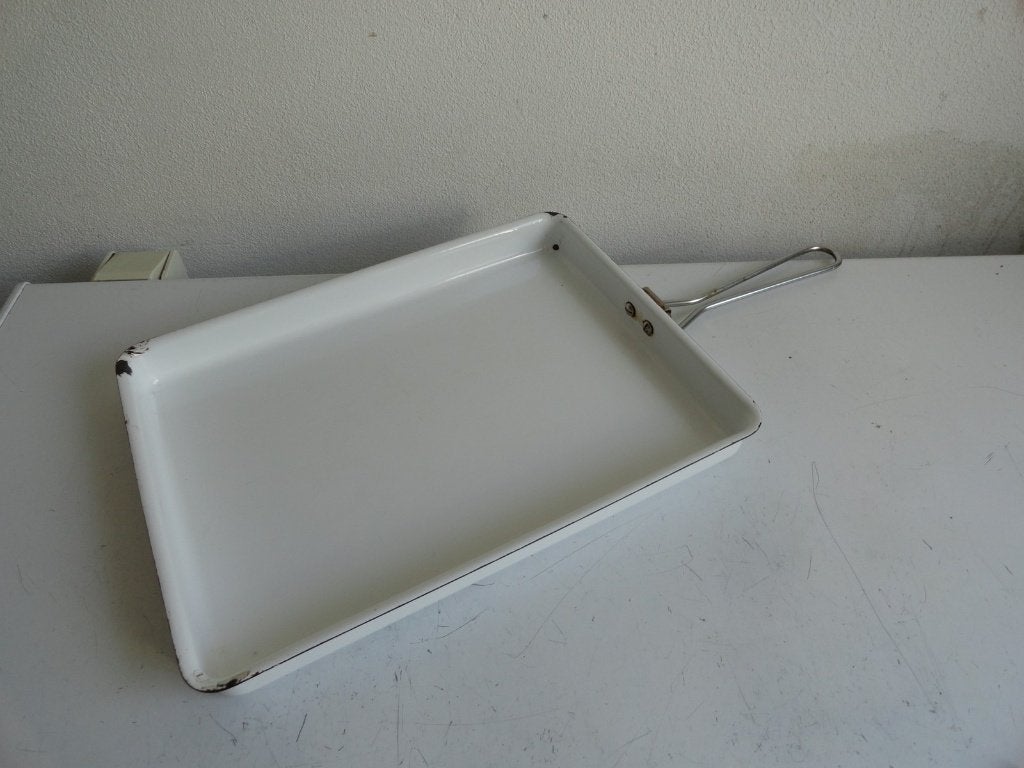 Braadslee, antieke emaille braadslee met greep, Ophalen of Verzenden